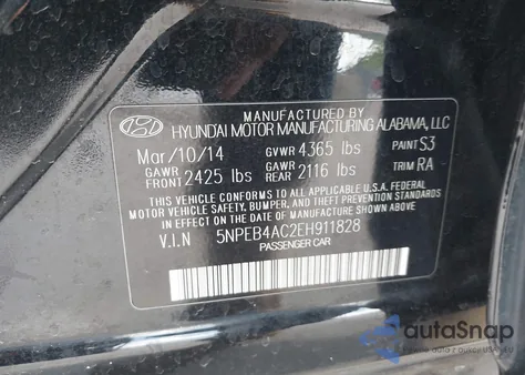 2014 Hyundai Sonata Gls из США, поврежденный, VIN 5NPEB4AC2EH911828